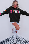 Black Glitter Howdy Patch Graphic Casual Sweatshirt-Tops-MomFashion