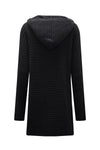 Black Horizontal Rib Knitted Open Front Hooded Cardigan-Tops-MomFashion