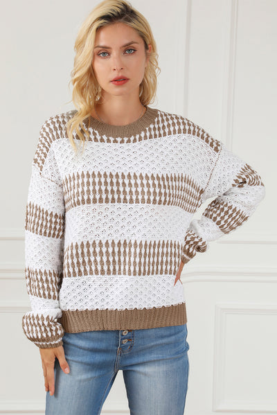 Multicolour Vertical Stripes Two Tones Drop Shoulder Sweater-Tops-MomFashion