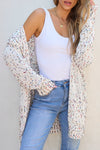 White Confetti Rib Knit Long Sleeve Cardigan-Sweaters & Cardigans/Cardigans-MomFashion