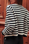 Black Contrast Striped Print Cardigan-Tops-MomFashion