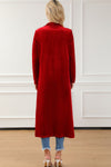 Fiery Red Velvet Open Front Pocketed Long Duster-Tops-MomFashion