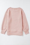 Pale Chestnut Side Buttons Cable Textured Sweatshirt-Tops-MomFashion