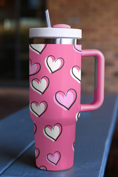 Rose Red Valentines Heart Printed Thermos Cup with Handle-Accessories-MomFashion