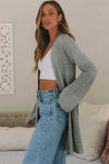 Gray Pointelle Knit Open Front Cardigan-Tops-MomFashion