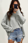 Gray Pocketed Oversized Drop Sleeve Top-Tops-MomFashion