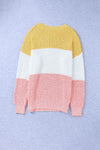 Yellow Colorblock Bubble Sleeve Plus Size Sweater-Plus Size-MomFashion