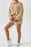 Khaki Solid Sweater Drawstring Shorts Outfit-Loungewear-MomFashion