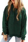 Blackish Green Quilted Patchwork Exposed Seam Hoodie-Tops-MomFashion