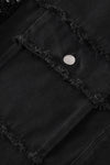 Black Sequin Sleeve Pocketed Raw Hem Denim Jacket-Outerwear-MomFashion