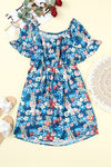 Blue Square Neck Ruffle Floral Dress-Dresses-MomFashion