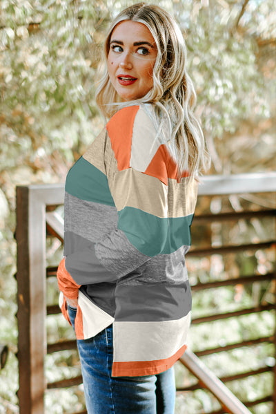 Green Stripe Plus Size Colorblock Pullover Top-Plus Size-MomFashion