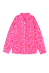 Pink Leopard Print Button Cuffs Raw Hem Jacket-Outerwear-MomFashion