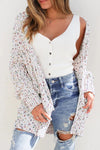 White Confetti Rib Knit Long Sleeve Cardigan-Sweaters & Cardigans/Cardigans-MomFashion