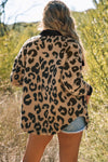 Black Contrast Trimmed Leopard Teddy Shacket-Outerwear-MomFashion