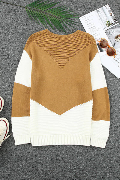 Two-Tone Chevron Pullover Sweater-Tops-MomFashion