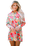 Multicolor Geometric Abstract Print Long Sleeve Shirt Dress-Dresses-MomFashion