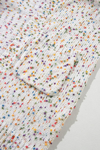 White Rainbow Popcorn Speckles Open Front Cardigan-Tops-MomFashion