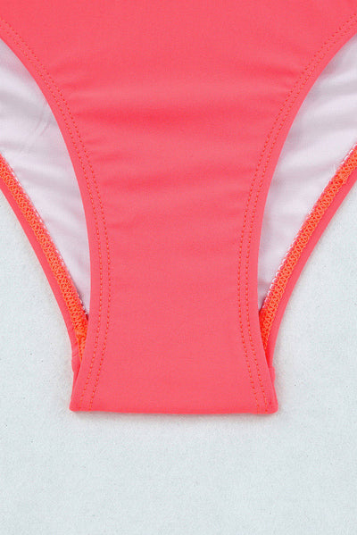 Pink Scalloped Criss Cross High Waist Bikini-Swimwear-MomFashion