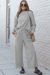 Gray Ultra Loose Textured 2pcs Slouchy Outfit-Loungewear-MomFashion