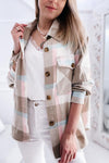 Pale Khaki Plaid Big Flap Pocket Amber Button Shacket-Outerwear-MomFashion