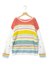 Multicolor Hollow Striped Knit Contrast Sleeve Sweater-Tops-MomFashion