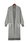 Gray Textured Knit Pocketed Duster Cardigan-Tops-MomFashion