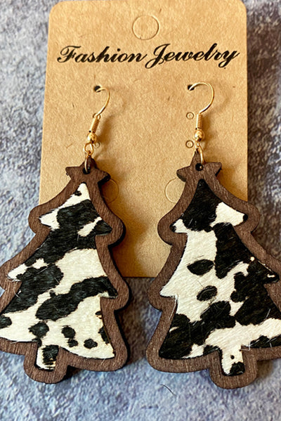 Black Cow Spots Christmas Tree Dangle Earrings-Accessories-MomFashion