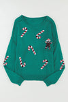 Green Sequined Candy Canes Gingerbread Man Sweater-Tops-MomFashion