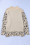 Khaki Leopard High Neck Side Slit Oversized Sweater-Tops-MomFashion