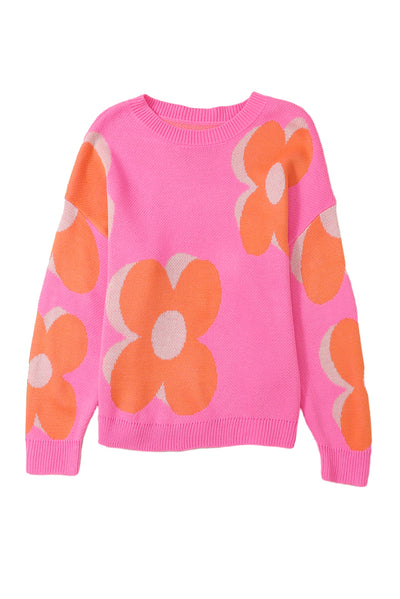 Flower Pattern Slouchy Sweater-Tops-MomFashion