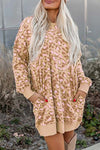 Parchment Leopard Print Side Pockets Long Sleeve Mini Dress-Dresses-MomFashion