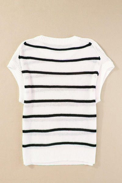 White Stripe Striped Pattern Batwing Sleeve Sweater-Tops-MomFashion