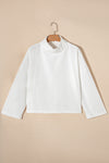 Snow White Ribbed High Neck Drop Shoulder Loose Top-Tops-MomFashion