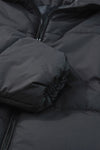 Black Zip Up Drawstring Hem Puffer Coat-Outerwear-MomFashion