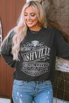 Black NASHVILLE MUSIC CITY Corded Graphic Sweatshirt-Tops-MomFashion