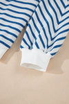 Blue Stripe Drop Shoulder Crew Neck Loose Sweatshirt-Tops/Sweatshirts & Hoodies-MomFashion