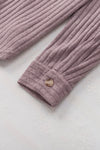 Purple Button Flap Pocket Ribbed Knit Shacket-Outerwear-MomFashion