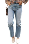 Light Blue Acid Wash Raw Edge Straight Jeans-Bottoms-MomFashion