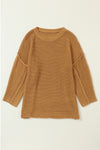 Brown Slouchy Textured Knit Loose Sweater-Tops-MomFashion