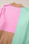 Multicolour Colorblock Mock Neck Ribbed Trim Sweater-Tops-MomFashion