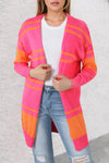 Multicolor Striped Long Sleeve Ribbed Trim Button Cardigan-Tops-MomFashion