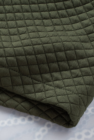 Green Retro Quilted Flap Pocket Button Shacket-Outerwear-MomFashion