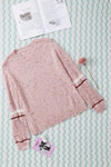 Pink Pilling Detail Patterned Sleeve Sweater-Tops-MomFashion