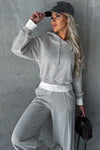 Beige Drawstring Hoodie Splicing Wide-Leg Pants Two Piece Set-Loungewear-MomFashion