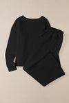 Black Ultra Loose Textured 2pcs Slouchy Outfit-Loungewear-MomFashion