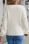 White Floral Crochet Sleeve Ribbed Knit Sweater-Tops-MomFashion