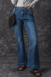 Blue High Waist Seam Stitching Pocket Flare Jeans-Bottoms-MomFashion