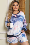 Multicolour Plus Tie Dye Ribbed Trim Top Pocketed Shorts Set-Plus Size-MomFashion