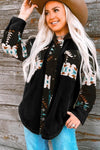 Black Western Aztec Print Accent Fleece Shacket-Outerwear-MomFashion